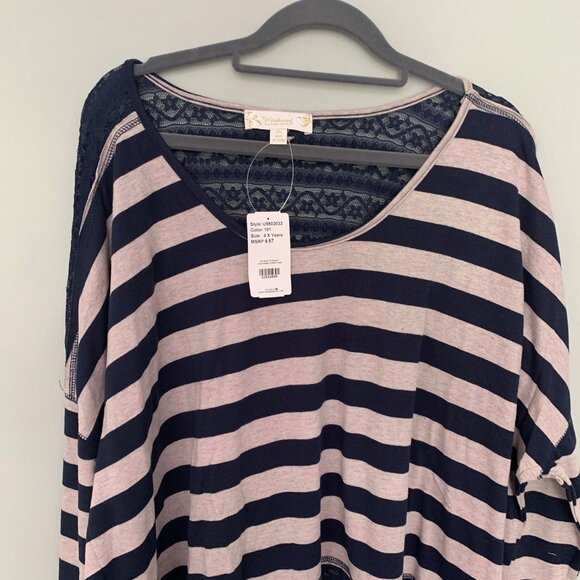 NEW Suzanne Betro striped long lines mixed materials lace detail shirt top‎ - Picture 4 of 9